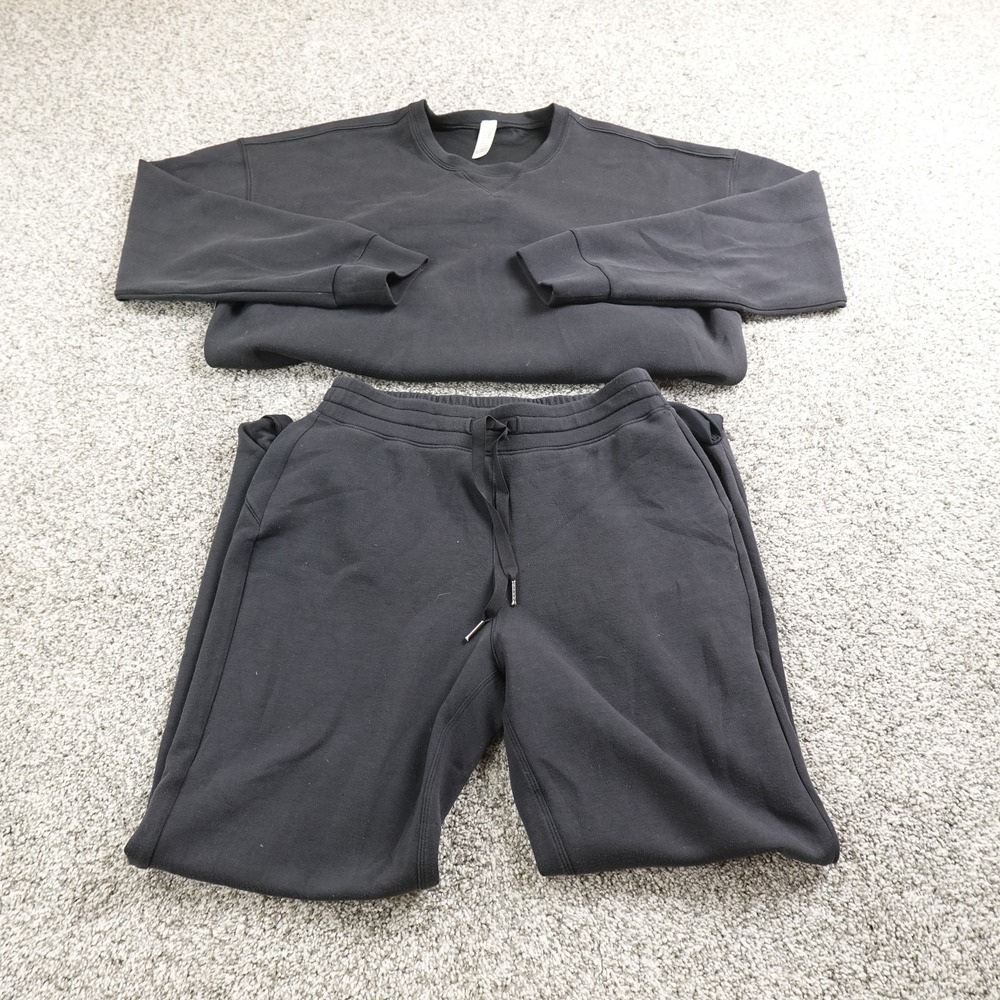 Spanx Sweatshirt Pants Set Womens M Black AirEssentials Lounge Athleisure Outfit